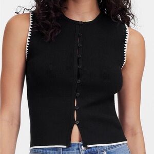MADEWELL women’s Black Sleeveless Button-Front Knit Top with White Trim
